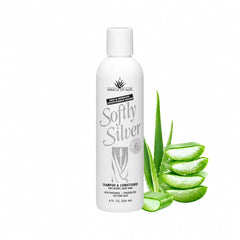 Miracle of Aloe bottle front showing Softly Silver branding and benefit