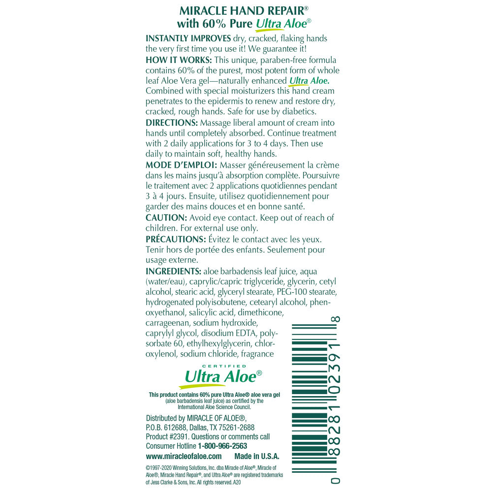 Miracle of Aloe product label showing ingredients and instructions, transparency benefit