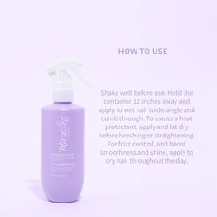 Miracles By Milagros being sprayed on damp hair to reduce tangles quickly
