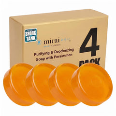 Mirai persimmon soap packaging front showing pack of four and benefits