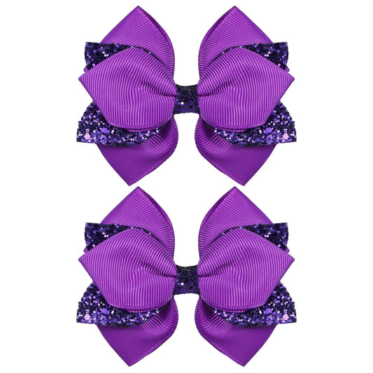 Miroksh front view of dark purple glitter bow showing polished styling benefit