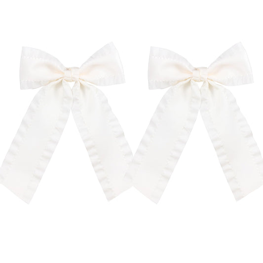 Miroksh front view of off-white satin bows showing elegant finish and versatility