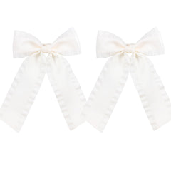 Miroksh front view of off-white satin bows showing elegant finish and versatility