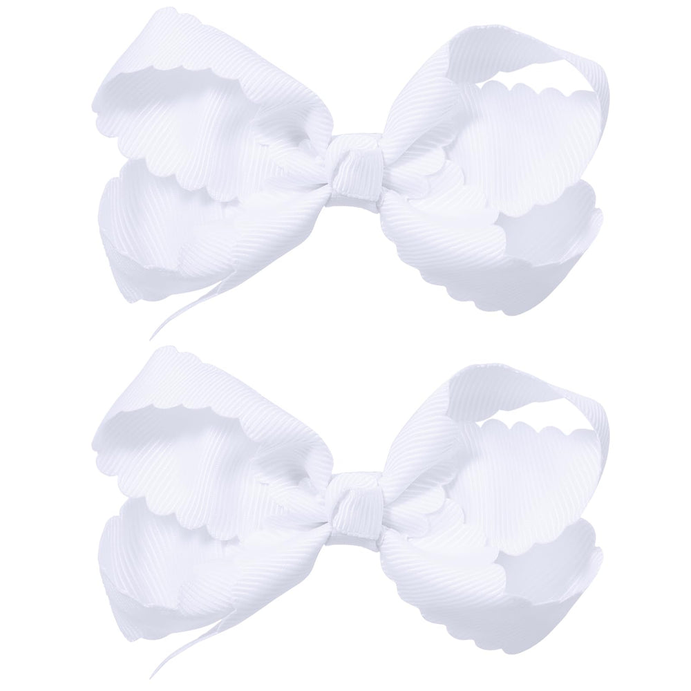 Miroksh front view white bows showing neat scalloped styling and polished look