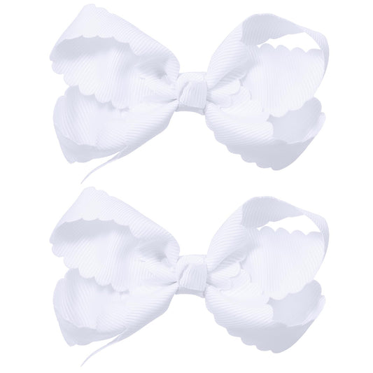 Miroksh front view white bows showing neat scalloped styling and polished look