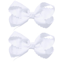 Miroksh front view white bows showing neat scalloped styling and polished look
