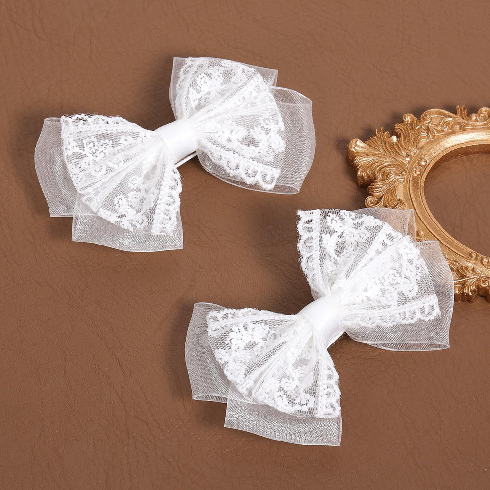 Miroksh front view white mesh lace bows showing elegant shape and vintage charm