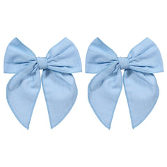 Miroksh light blue bow front view showing pair and soft cotton-linen finish