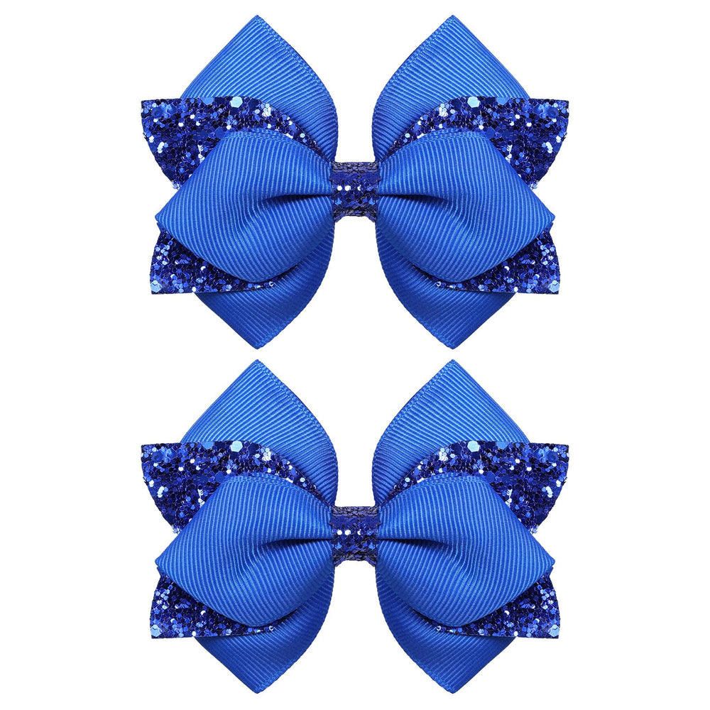 Miroksh front view of royal blue bows showing bold sparkle and instant outfit upgrade