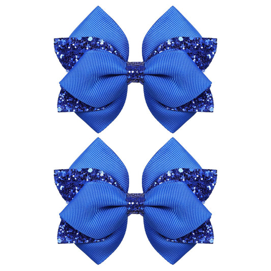 Miroksh front view of royal blue bows showing bold sparkle and instant outfit upgrade