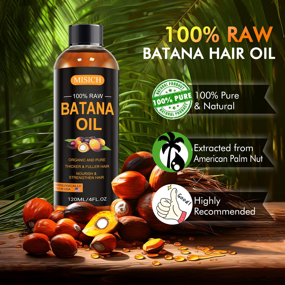 MISICH raw batana oil open cap close-up texture emphasizing unrefined nutrient-rich oil