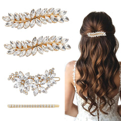 Miskate front view of four-piece gold B clip set enhances bridal styling
