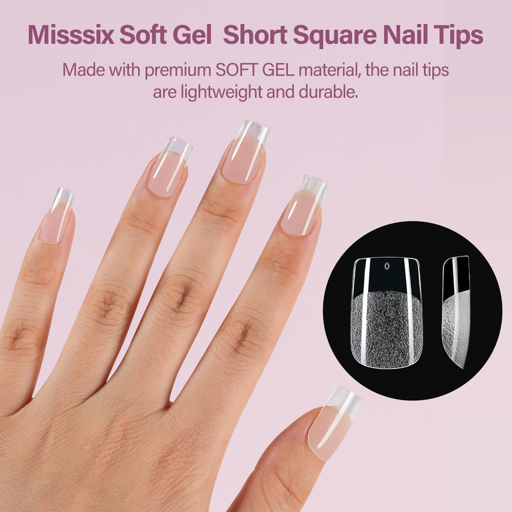 Misssix assembled nails on hand demonstrating natural look