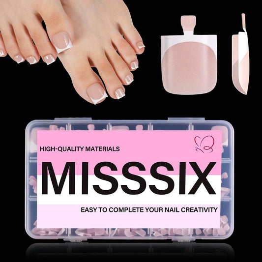 Misssix front packaging showing 150-piece French square toe nail kit and quick application benefit
