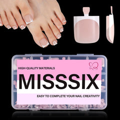 Misssix front packaging showing 150-piece French square toe nail kit and quick application benefit