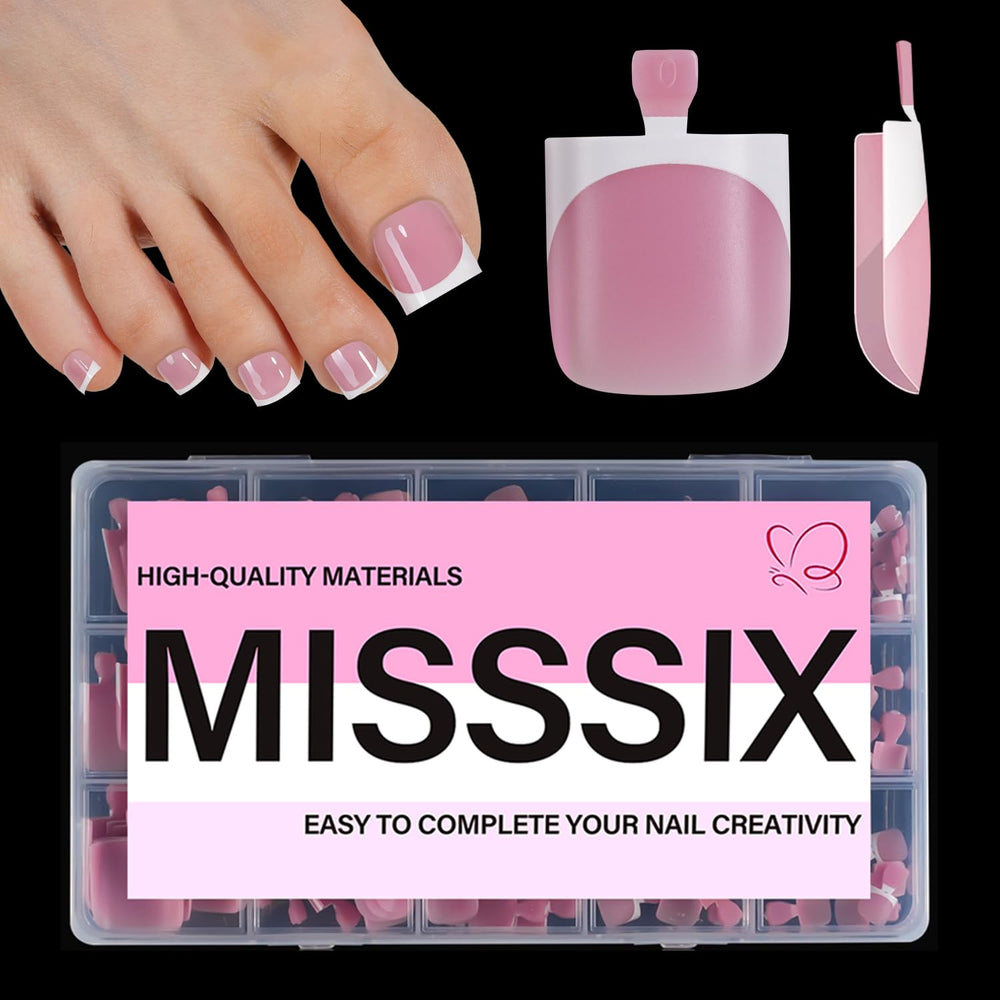 Misssix front packaging showing 150-piece French toe nail kit and clear benefit