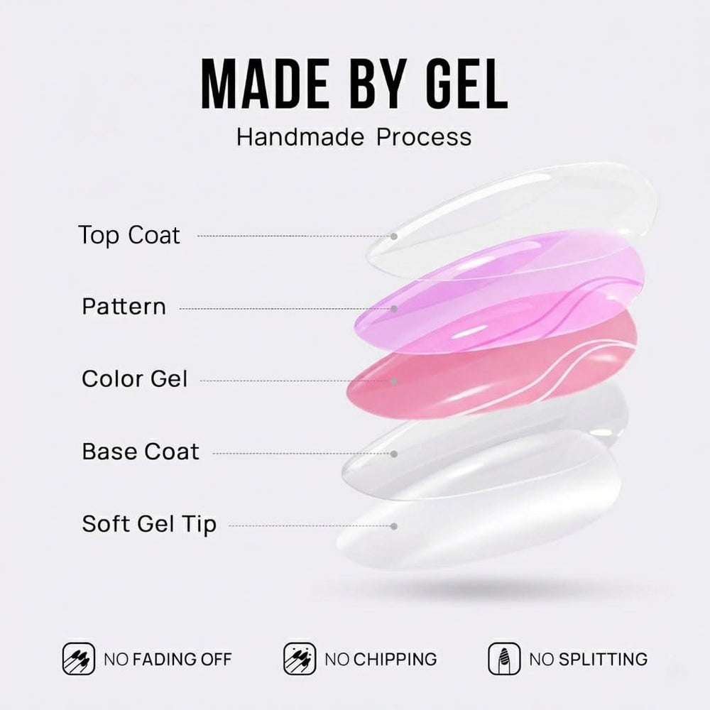 Misssix nails in use on woman's hands demonstrating quick glue-on application benefit