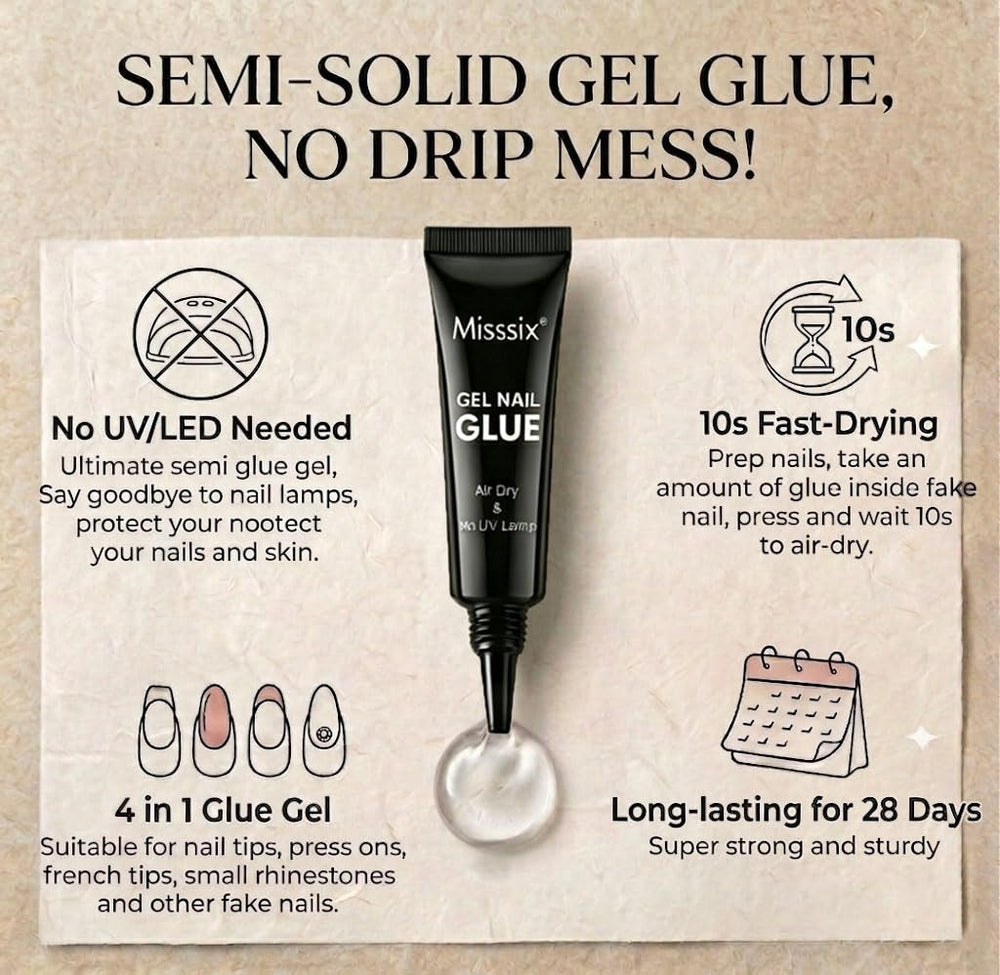 Misssix semi-solid glue texture on applicator for precise placement