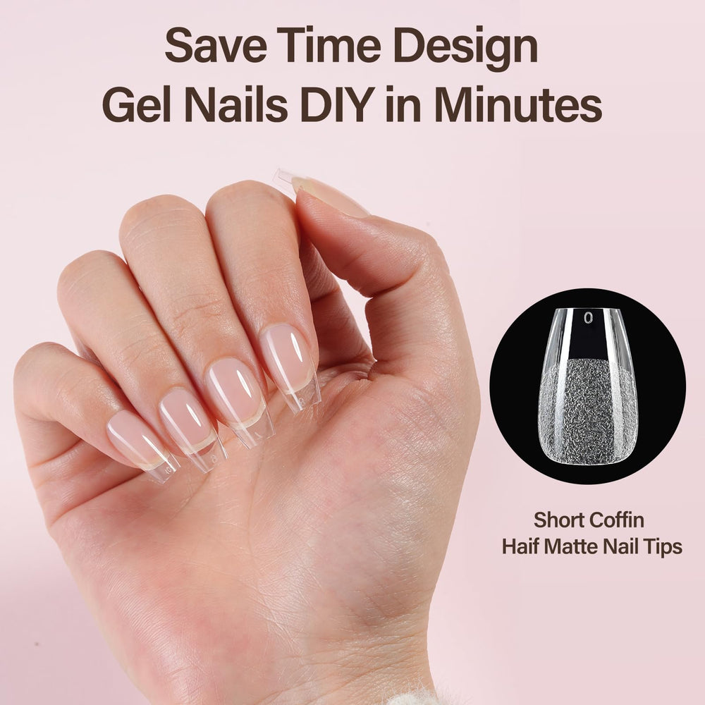 Misssix worn short coffin nails showing natural salon finish