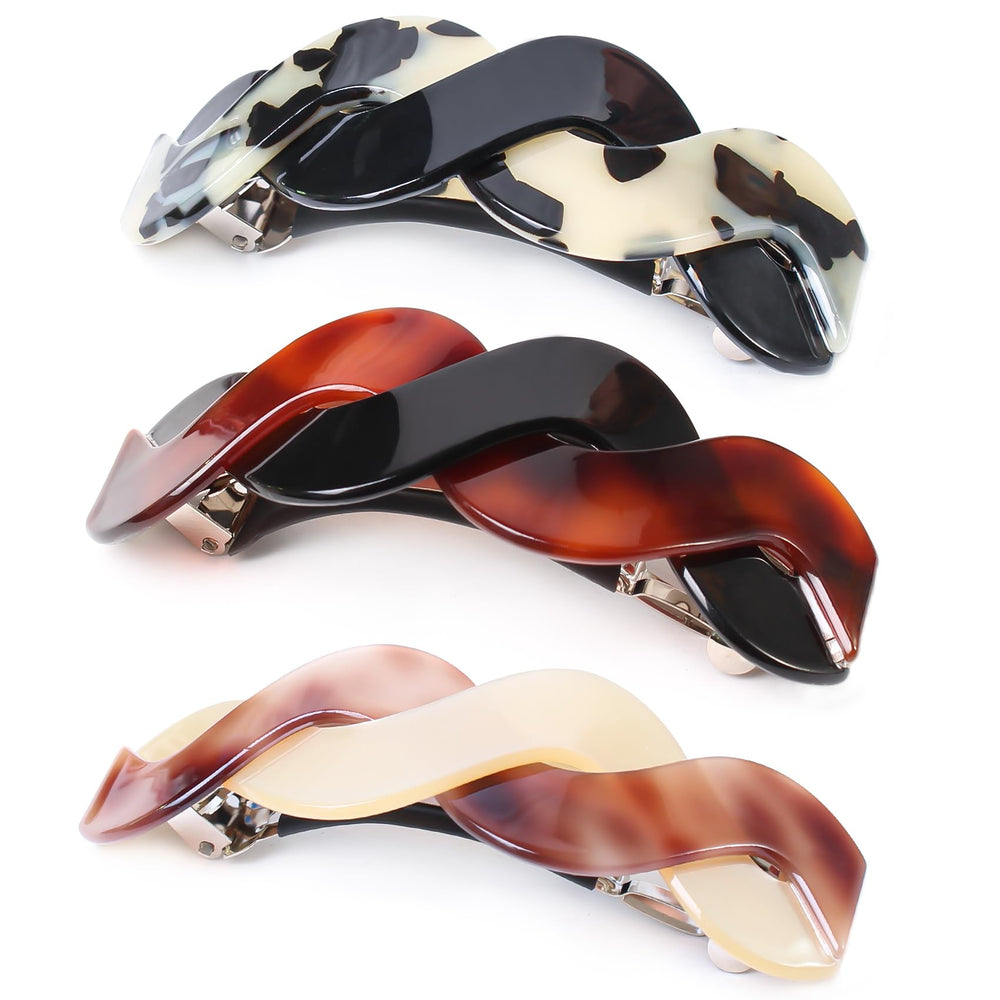 Mistofu front view of three barrettes showing vintage style and versatile wear