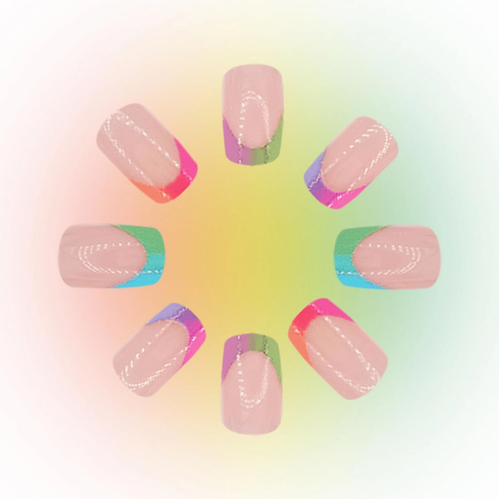 MISUD close-up of colorful French tips, vibrant detail for standout style