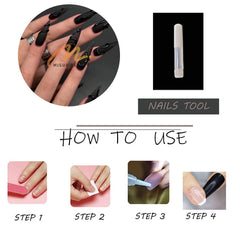 MISUD nail glue and contents flatlay showing included adhesive for secure wear
