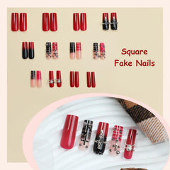 MISUD nails worn on hand model displaying long square shape and dramatic look