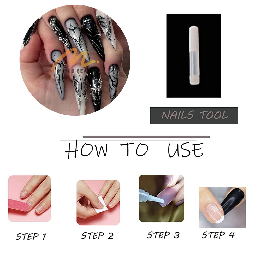 MISUD worn on hand in lifestyle shot illustrating how the nails enhance evening outfits
