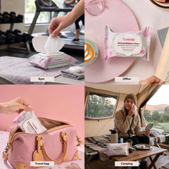mivida wipes nestled in a purse ready for on-the-go makeup removal