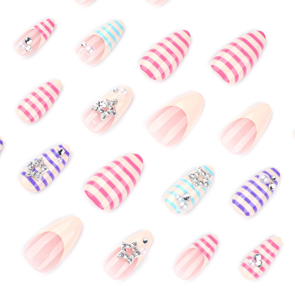 Mivota nails worn on hand demonstrating the medium almond shape and elongating effect