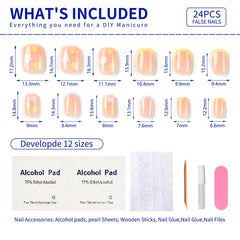 Mivota included tools: cuticle stick, double-sided file, glue, cleaning pads