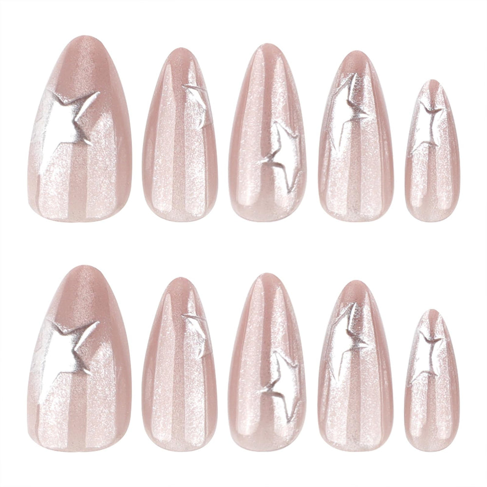 Mivota close-up of raised 3D silver star detail adding texture and sparkle to nails