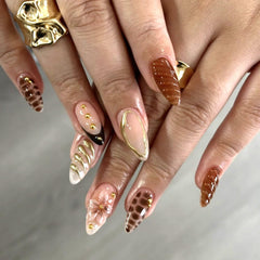Mivota front packaging showing 24 brown press on nails and benefits