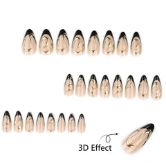 Mivota glossy nude base with bold black French tip texture and shine