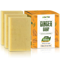 Miw Piw ginger soap front packaging showing trio bars and natural look for detox