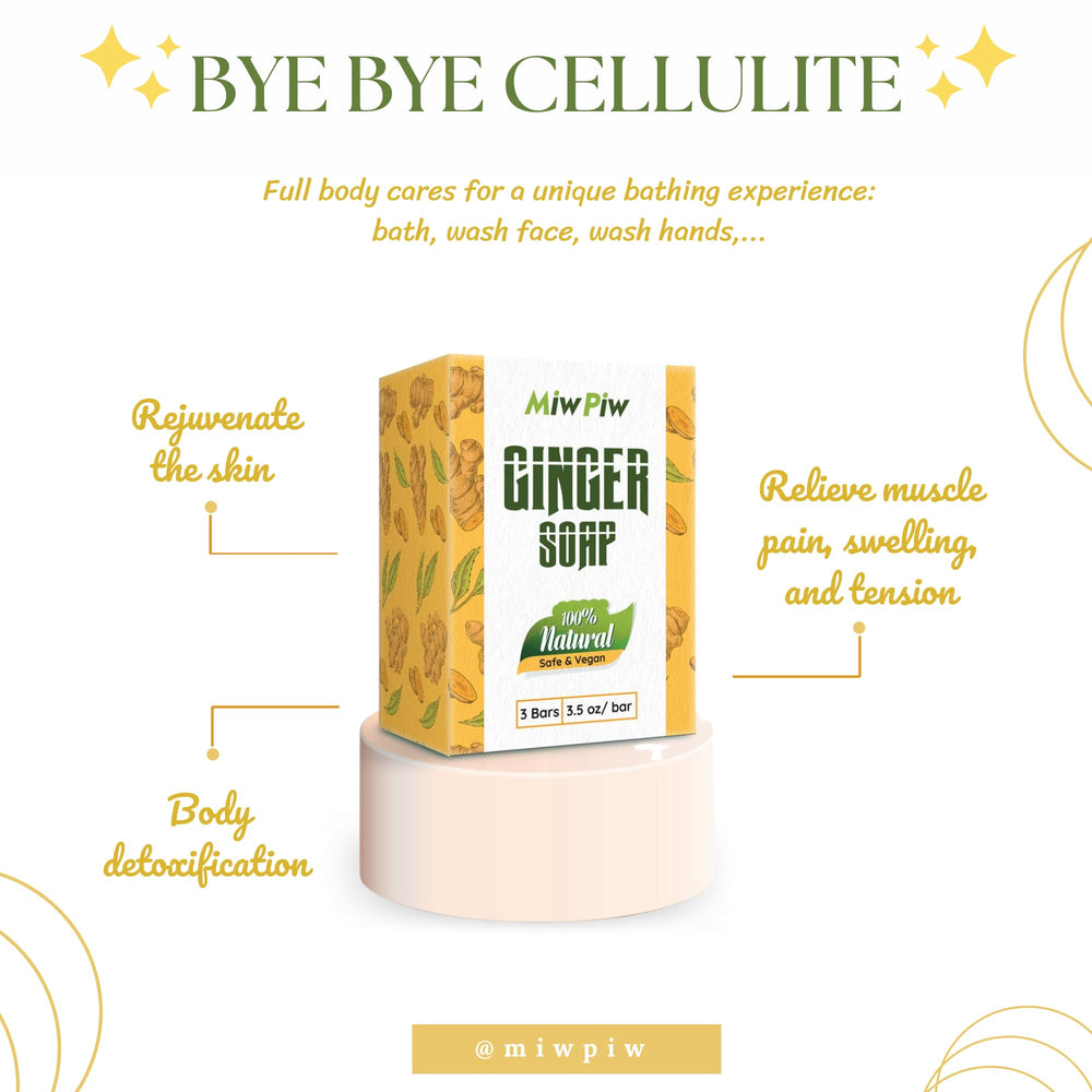 Miw Piw ginger soap being massaged on thigh supporting circulation benefits