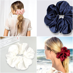 MixS Live scrunchie next to hand for scale showing large size and full-hair coverage benefit
