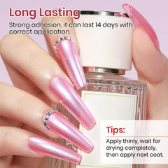 MIZHSE painted fingernails displaying glossy pearl shine and durable finish