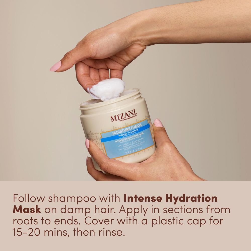 Mizani label close-up showing key ingredients and nourishing benefits