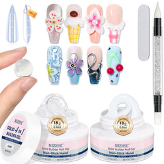 MIZHSE clear and white sculpting gel pots showing product benefits of controlled shaping