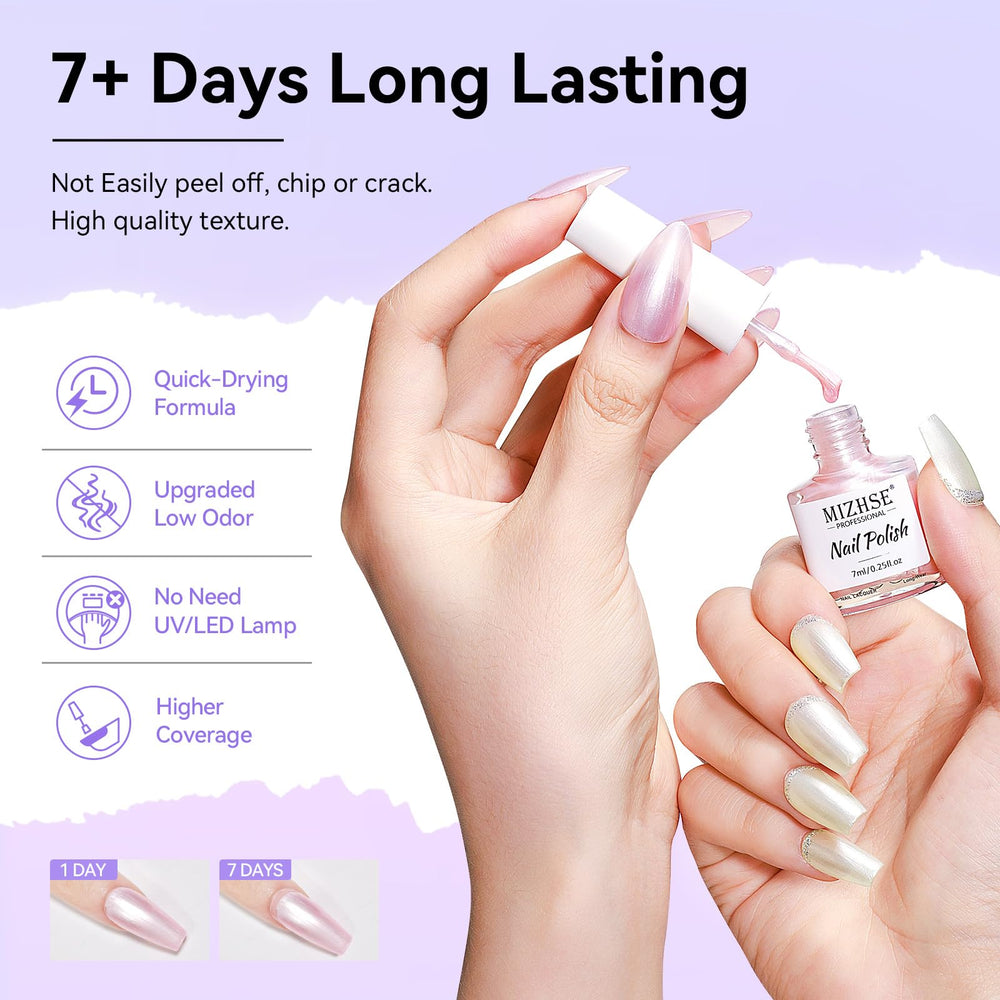 MIZHSE application steps on nails highlighting quick-dry benefit
