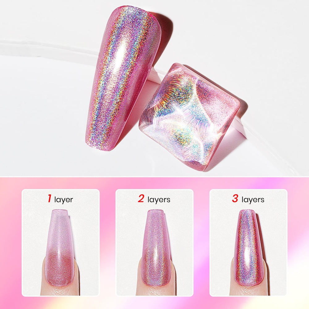 MIZHSE before and after manicure showing visible shimmer boost