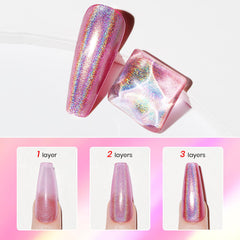 MIZHSE before and after manicure showing visible shimmer boost