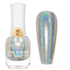 MIZHSE bottle front label showing brand and holographic polish benefit