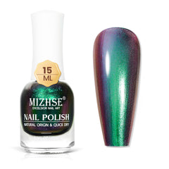 MIZHSE front bottle showing green to purple chameleon finish and glossy benefit