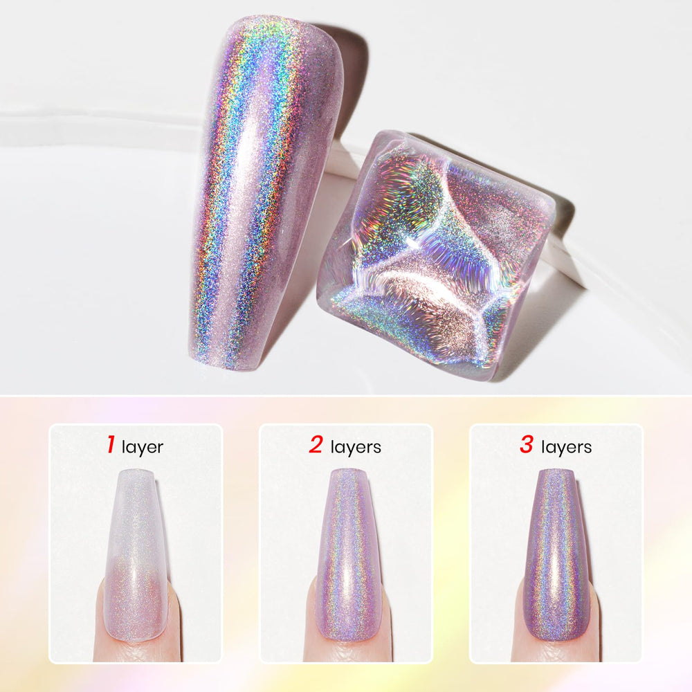 MIZHSE close-up of holographic particles revealing fine glitter detail benefit