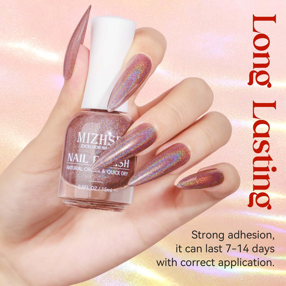 MIZHSE close-up holographic particles highlighting intense iridescent sparkle