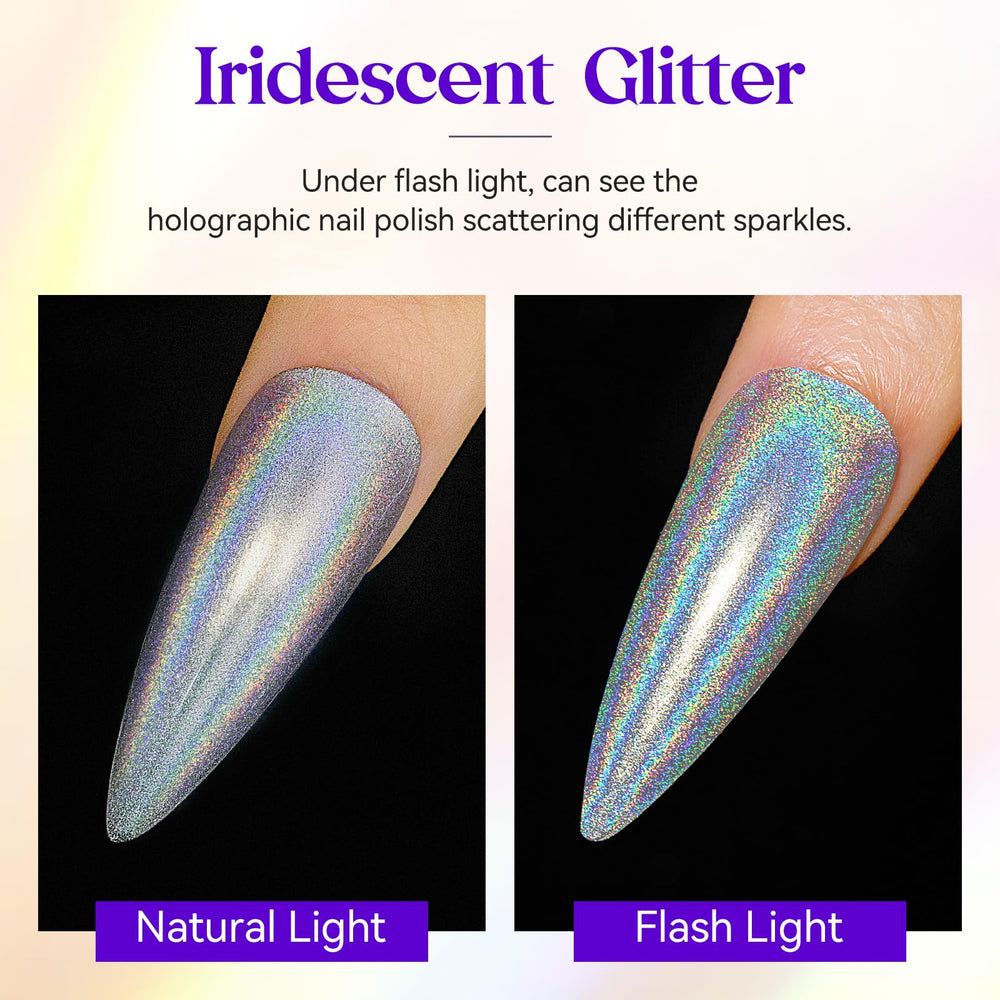 MIZHSE close-up of holographic pigment showing rainbow reflection