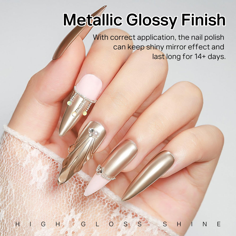MIZHSE close-up of metallic finish revealing mirror chrome shine benefit