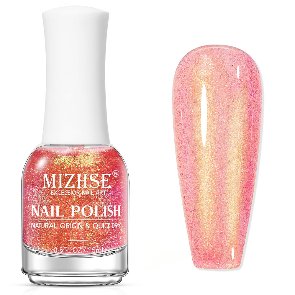 MIZHSE bottle front view showing neon holographic finish and bold color benefit
